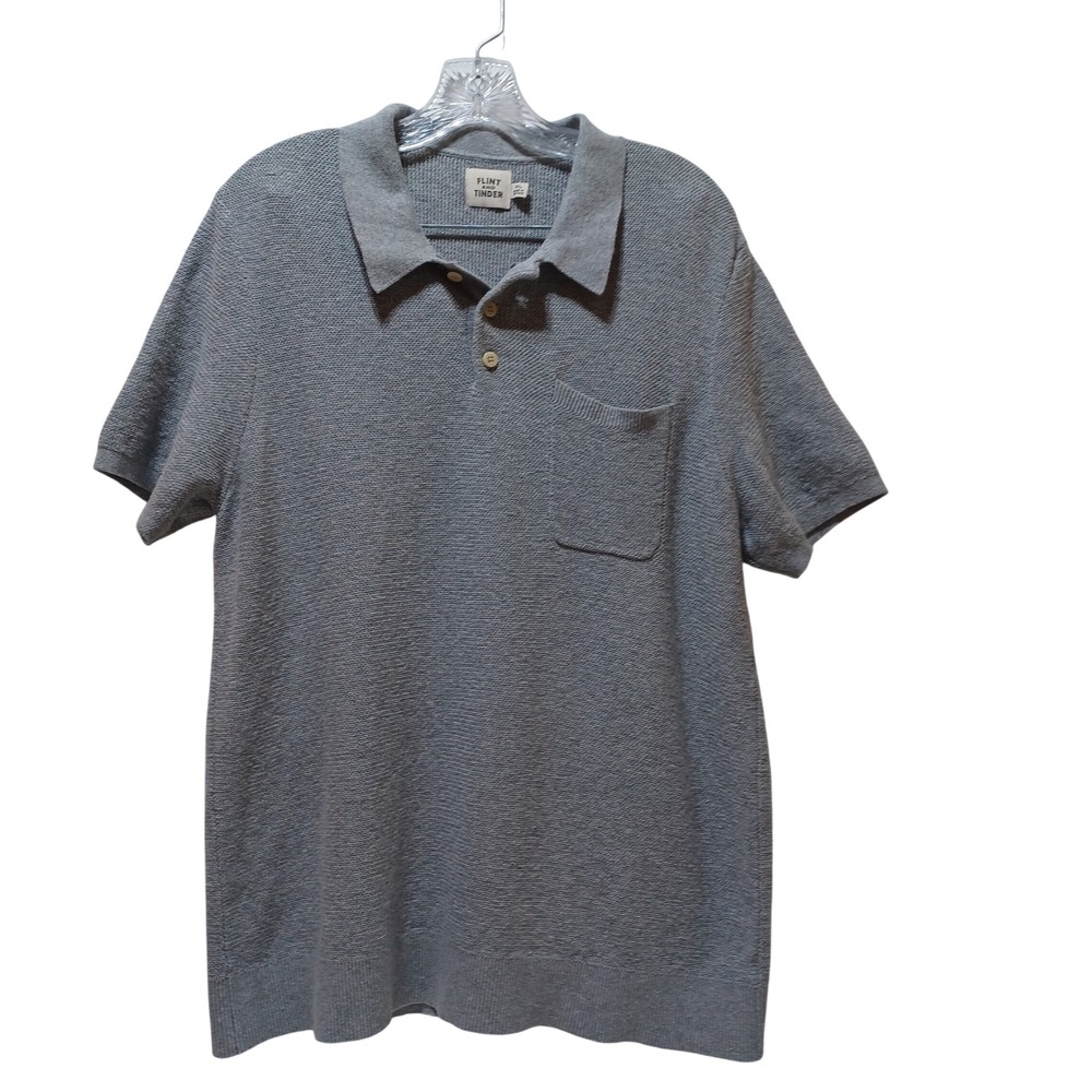 Flint & Tinder Mens XL Cotton Linen Sweater Polo Gray Short Sleeve Preppy